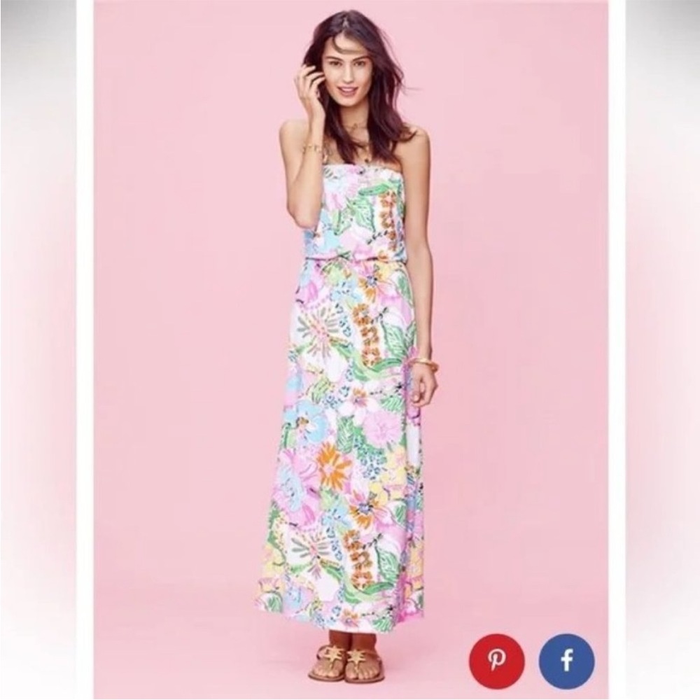 Lilly For Target Women’s Maxi Dress Nosey Posey Medium Strapless Vacation Floral - Picture 5 of 6